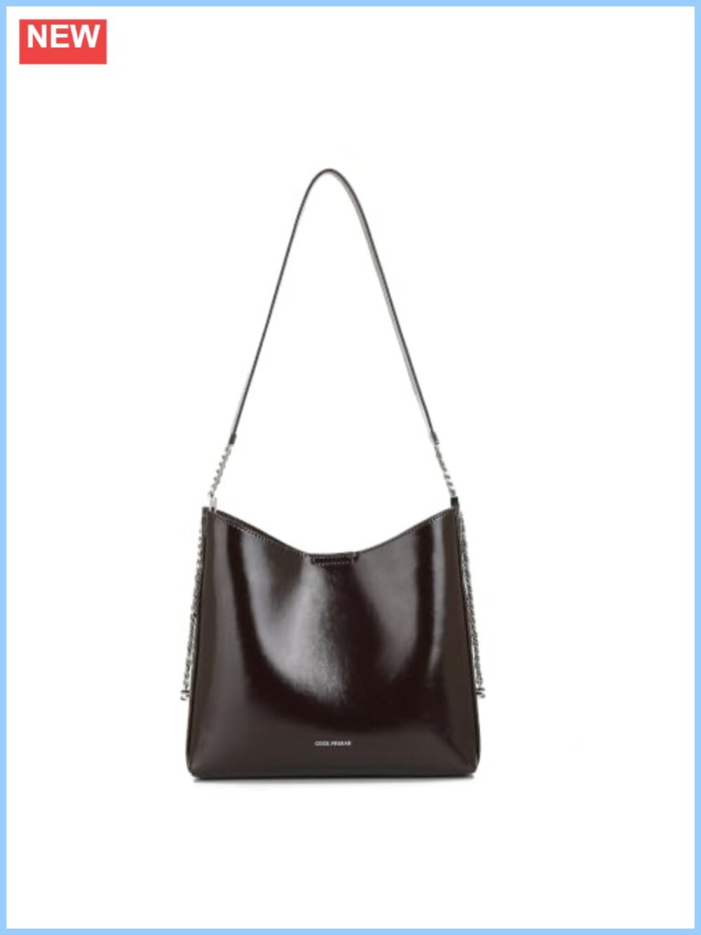 Glossy PU Leather Hobo Shoulder Bag with Chain Strap
